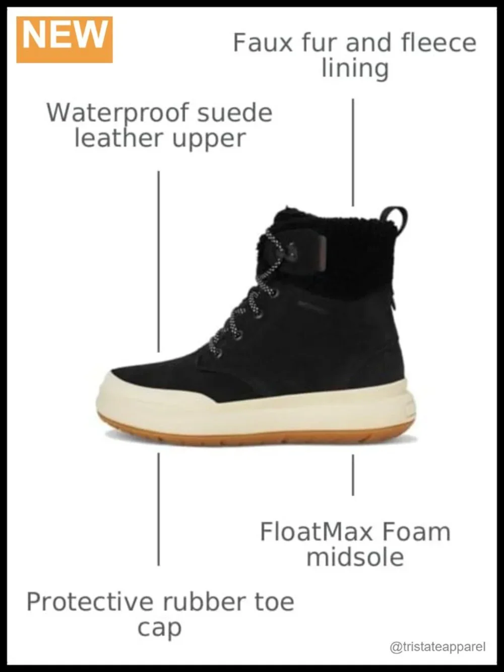 Waterproof Suede Leather Lace Up Insulated Ankle Snow Boots
